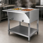 Thumbnail image #3 for Klinger's Trading SW2H120 2-Pan Sealed Well Electric Holding Table, 32-Inch, Stainless Steel, Open Shelf Base