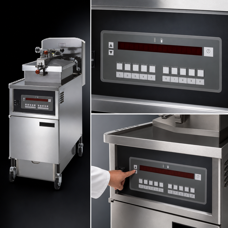 Product image #3 for Henny Penny PFE-500 4-Head Electric Pressure Fryer with Built-In Filtration and Computron 1000 Control
