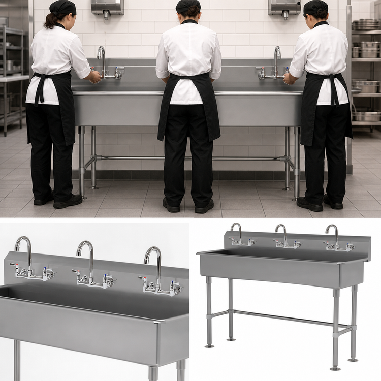 Product image #3 for Advance Tabco 60-Inch Freestanding 3-Station Multiwash Hand Sink with 3 Gooseneck Faucets
