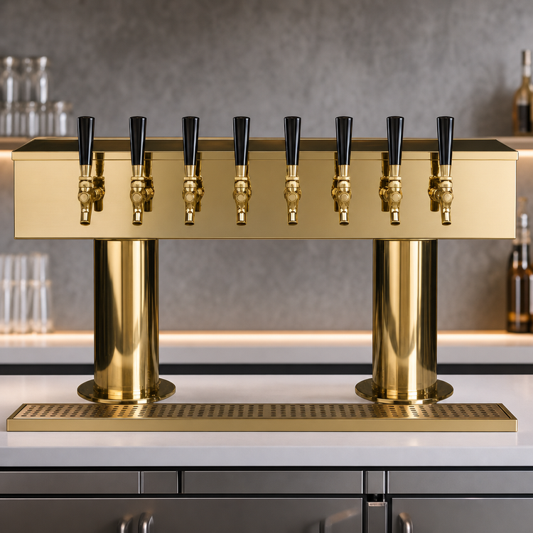 Product image #3 for Micro Matic USA Double Pedestal Countertop Air-Cooled Draft Beer Tower, 8 Faucets, PVD Brass Finish