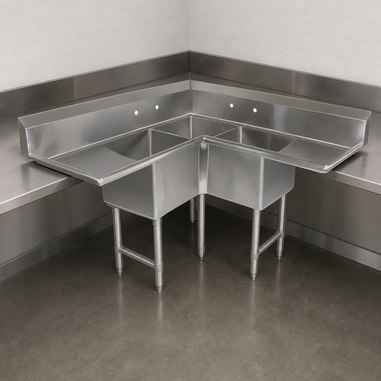 Product image #3 for John Boos B Series 3-Compartment Corner Sink with Dual 18-Inch Drainboards