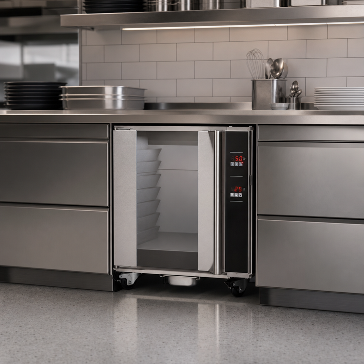 Product image #3 for Turbofan H8D-FS-UC Undercounter Electric Holding Cabinet, 8 Full-Size Pan Capacity, Digital Controls, Glass Door