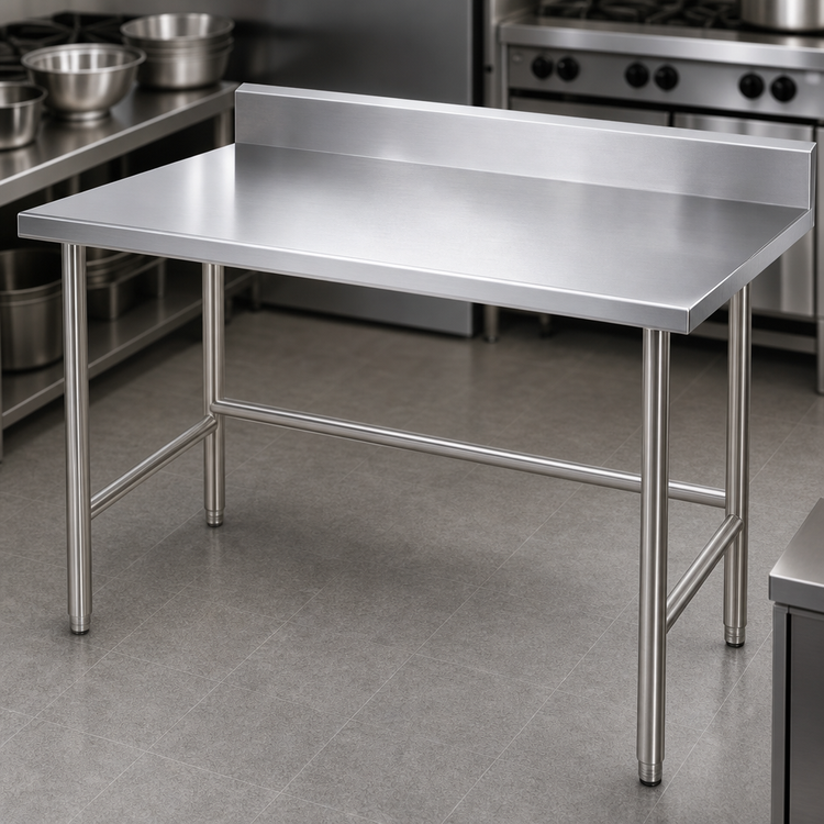 Product image #3 for Advance Tabco 144-Inch x 30-Inch 14-Gauge 304 Stainless Steel Work Table with 5-Inch Backsplash