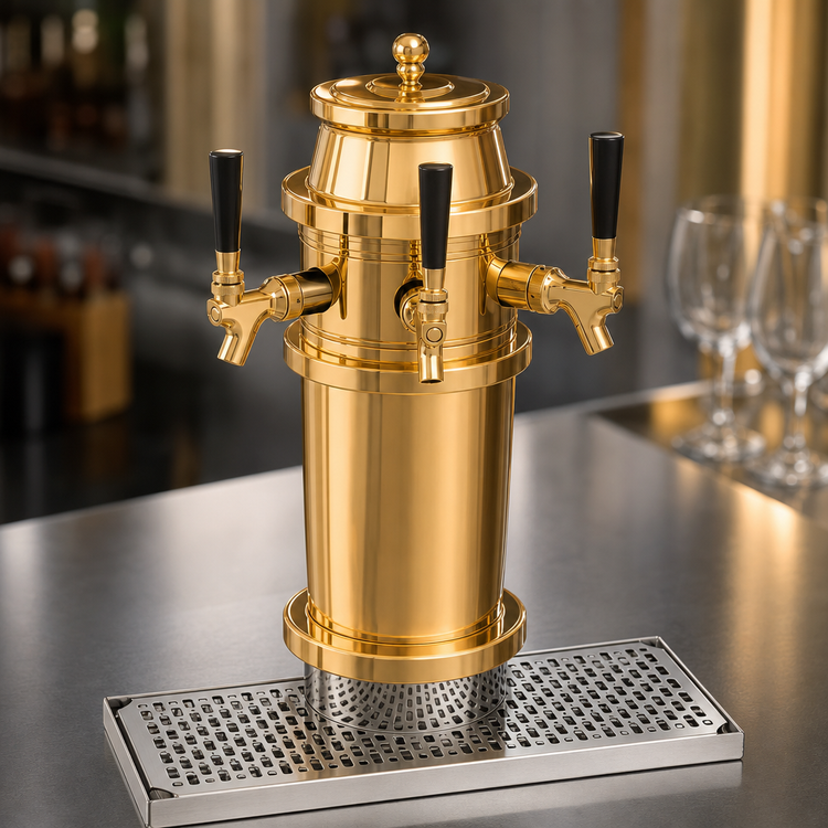 Product image #3 for Glastender Roman 3-Faucet Draft Dispensing Tower, Polished Brass, Air Cooled