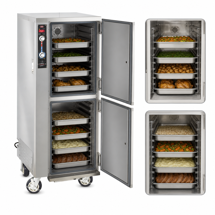 Product image #3 for FWE Mobile Split Cavity Moisture-Temp Heated Holding Cabinet, 12 Full-Size Pan Capacity