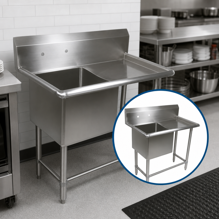 Product image #3 for John Boos Pro-Bowl 1-Compartment Stainless Steel Sink with Right-Hand Drainboard and 10-Inch Backsplash