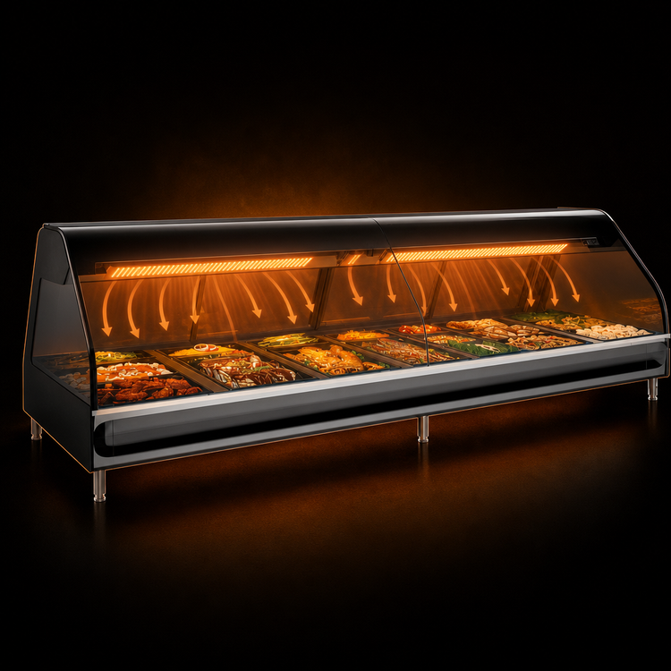 Product image #3 for Alto-Shaam Halo Heat 96-Inch Countertop Full-Service Heated Display Case, 7 Pan Sections, Curved Glass Front