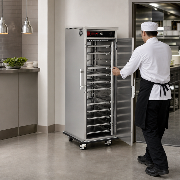 Product image #3 for FWE TST-19 Mobile Slim-Line Heated Holding Cabinet, 13 Tray Slide Pairs, Stainless Steel