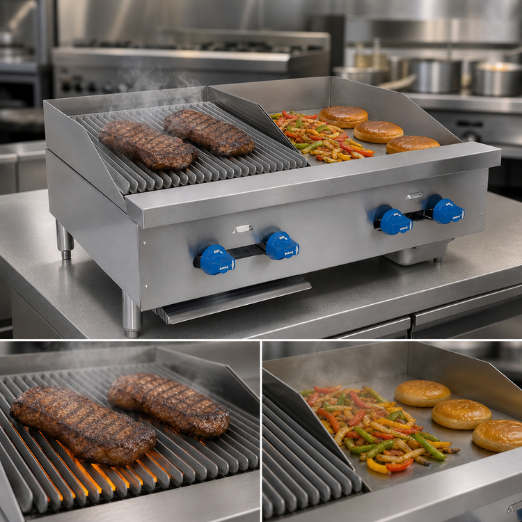 Product image #3 for Comstock-Castle Countertop Gas Char-Broiler/Griddle Combination with 18 x 24 Broiler Area and 18 x 24 x 1 Inch Griddle Plate