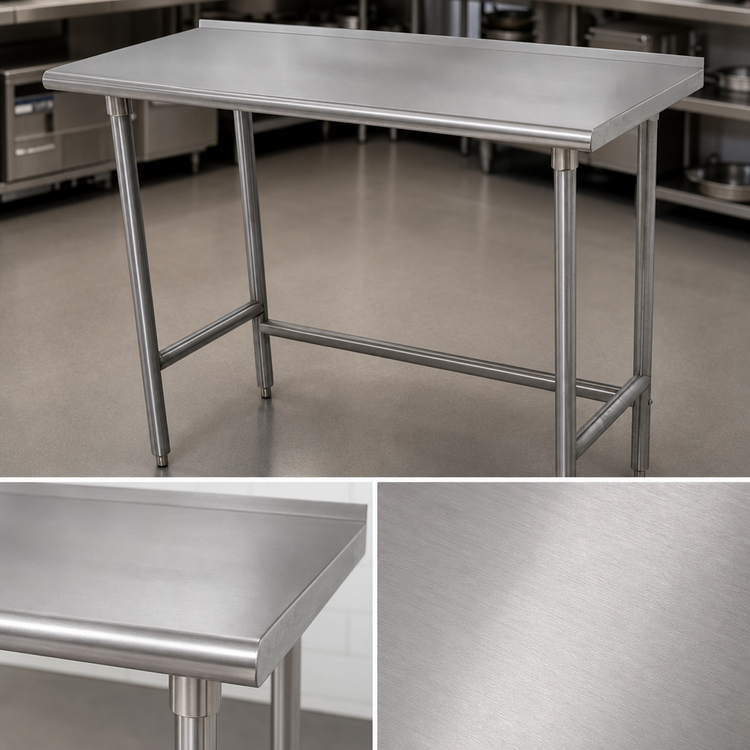 Product image #3 for Advance Tabco 60 Inch x 30 Inch 16 Gauge 430 Stainless Steel Open Base Work Table with 1-1/2 Inch Rear Up-Turn