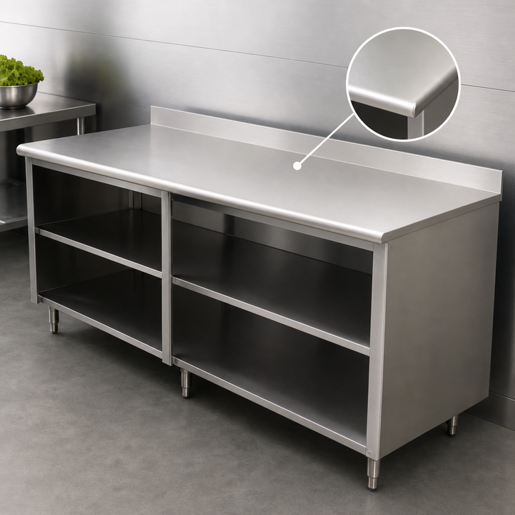Product image #3 for Advance Tabco Special Value Economy 84-Inch x 24-Inch 16-Gauge 304 Stainless Steel Open Base Work Table with 5-Inch Backsplash and Mid Shelf