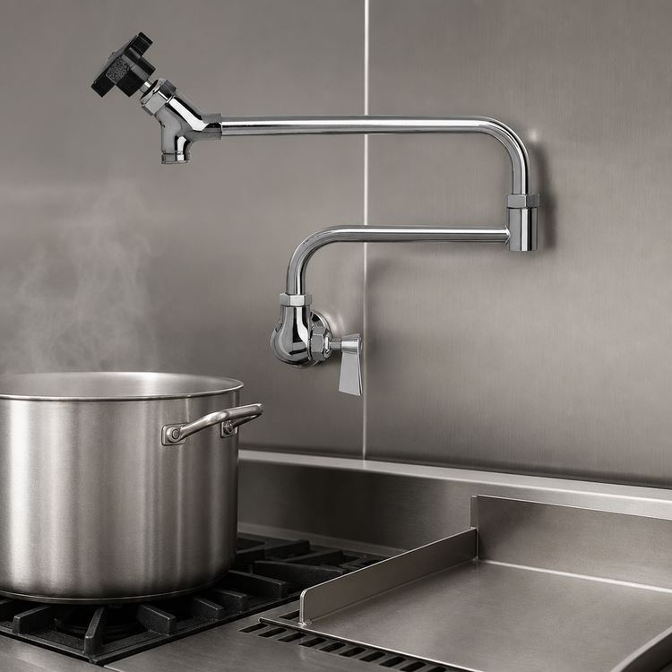 Product image #3 for Fisher 47300 Splash-Mounted Single Valve Pot Filler Faucet with 18-Inch Double-Joint Spout