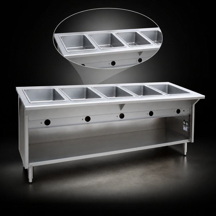 Product image #3 for Spec-Master HT5OB-NG 79" Five Well Natural Gas Dry Hot Food Table with Enclosed Base
