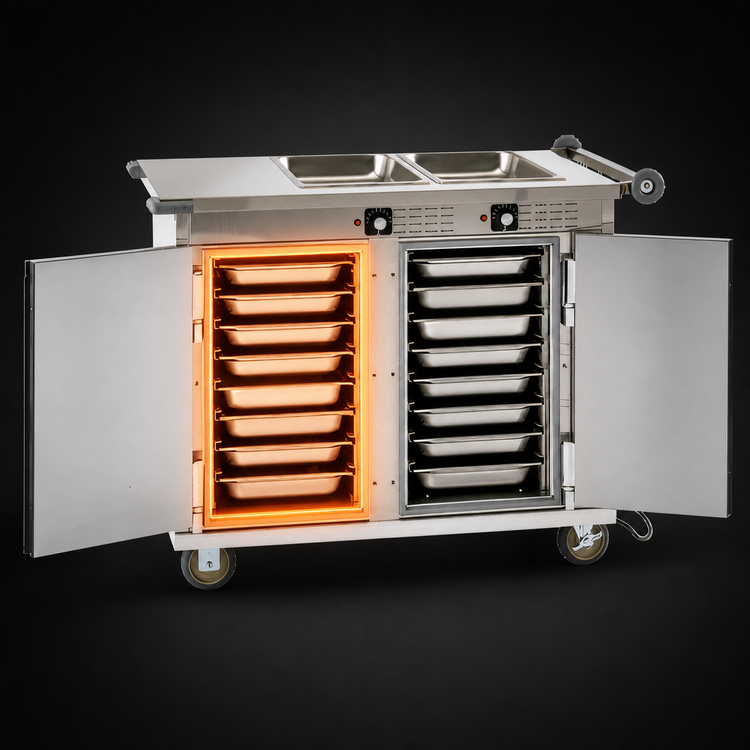 Product image #3 for Cres Cor Insulated Mobile Serving/Tray Make-Up Cabinet with 1 Heated Compartment, 2 Heated Wells, and 16 Tray Slides