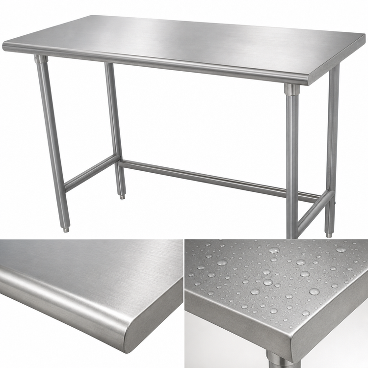 Product image #3 for Advance Tabco 108-Inch x 30-Inch 16-Gauge 304 Stainless Steel Work Table with Galvanized Open Base
