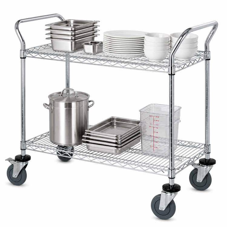 Product image #3 for Quantum Chrome-Plated Wire Utility Cart, 2 Shelves, 1200 lb. Capacity, 42 x 24 x 37-1/2 in.