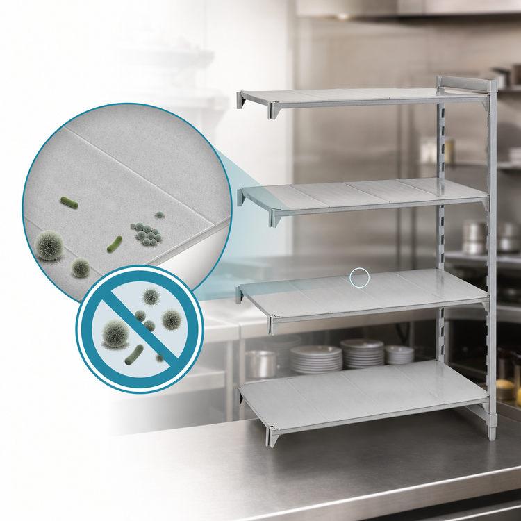 Product image #4 for Cambro Camshelving Premium 4-Tier Solid Stationary Add-On Shelving Unit, 21 x 48 x 72 Inches, Speckled Gray