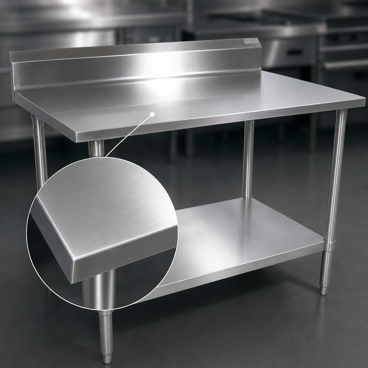 Product image #3 for John Boos Stallion 72" x 30" 14-Gauge Stainless Steel Work Table with 5" Backsplash and Undershelf