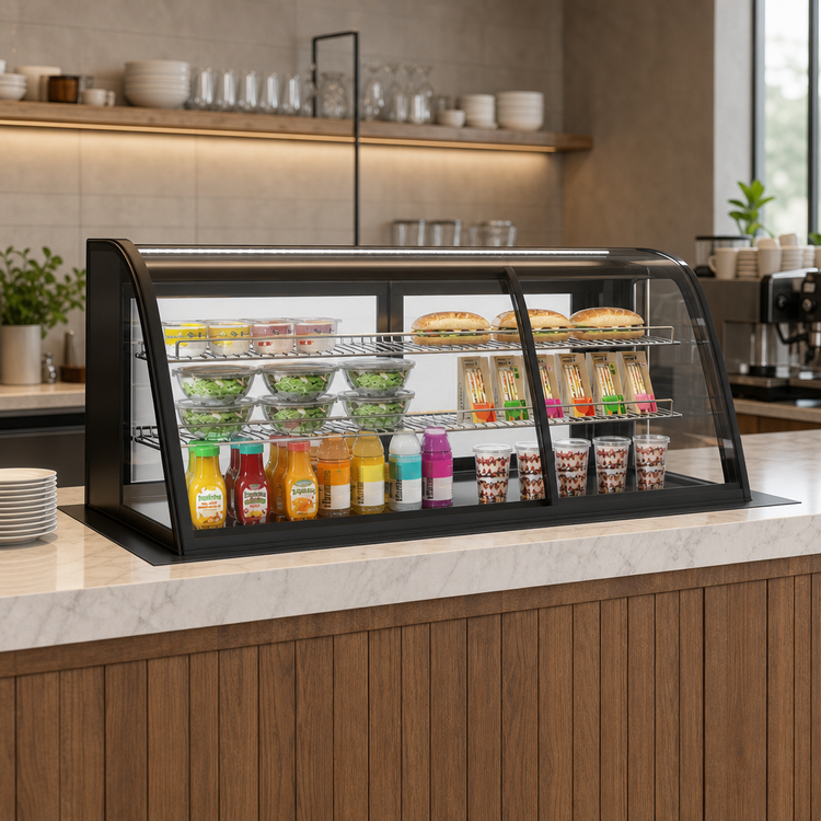 Product image #4 for KoolMore 48-Inch Countertop Drop-In Full-Service Refrigerated Display Case with Sliding Glass Doors, Black