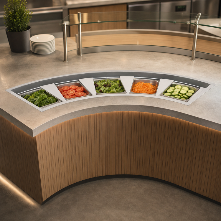 Product image #3 for Randell RCP-4C-R250 Drop-In Curved Refrigerated Cold Food Well, 4 Full-Size Pans