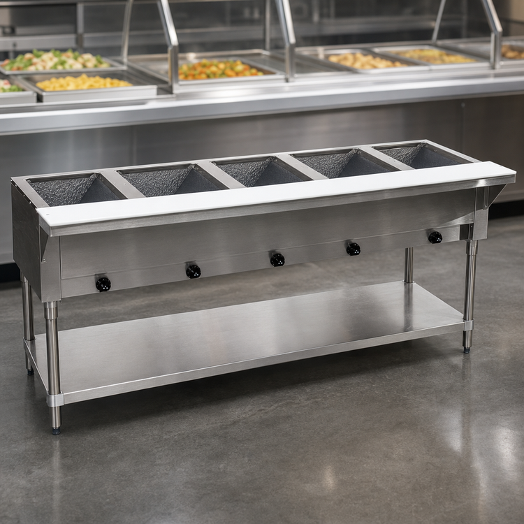 Product image #3 for Advance Tabco Triumph Supreme 5-Well Natural Gas Open-Well Hot Food Table with Undershelf and Cutting Board