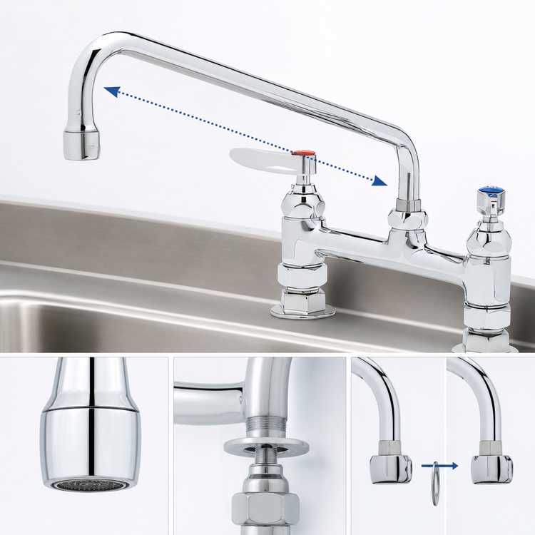 Product image #3 for T&S Brass Double Pantry Deck-Mount Mixing Faucet with 12-Inch Swing Nozzle