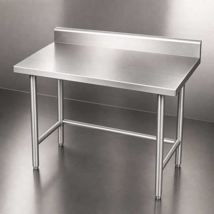 Product image #3 for Advance Tabco 48-Inch x 24-Inch 16-Gauge 304 Stainless Steel Work Table with 5-Inch Backsplash and Open Base