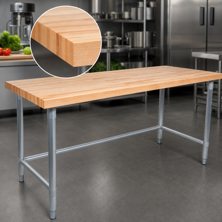 Product image #3 for John Boos 72 x 24 Inch Wood Top Work Table with 1-1/2 Inch Thick Edge Grain Maple Top and Galvanized Base