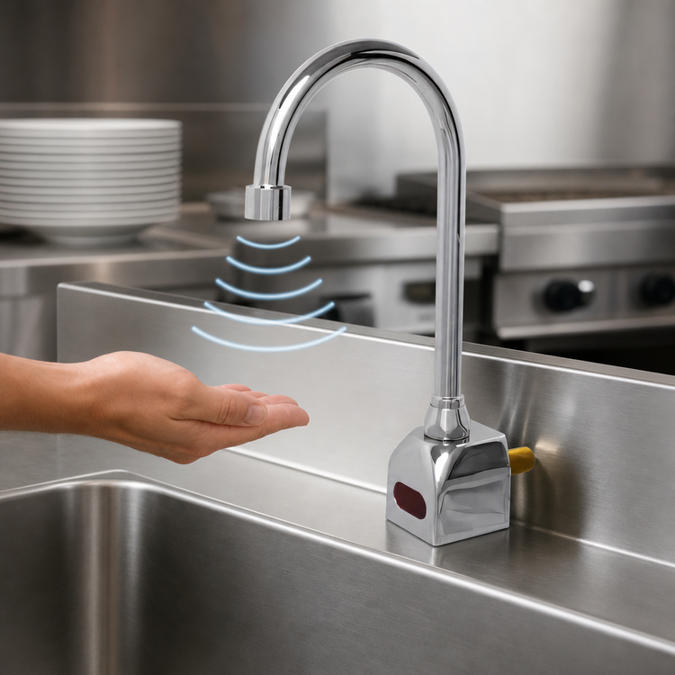 Product image #3 for Fisher Touchless Sensor Faucet with Rigid Gooseneck Nozzle, Single Backsplash Mount, Chrome-Plated Brass