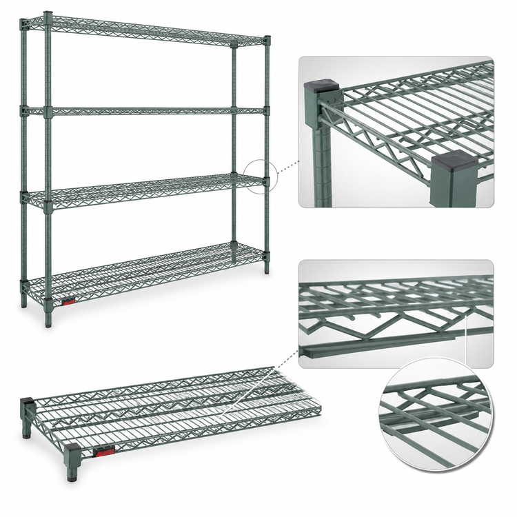 Product image #4 for Eagle Valu-Master Double-Mat Wire Shelving Stationary Starter Unit, 4-Tier, 60"W x 18"D x 63"H, Gray Epoxy