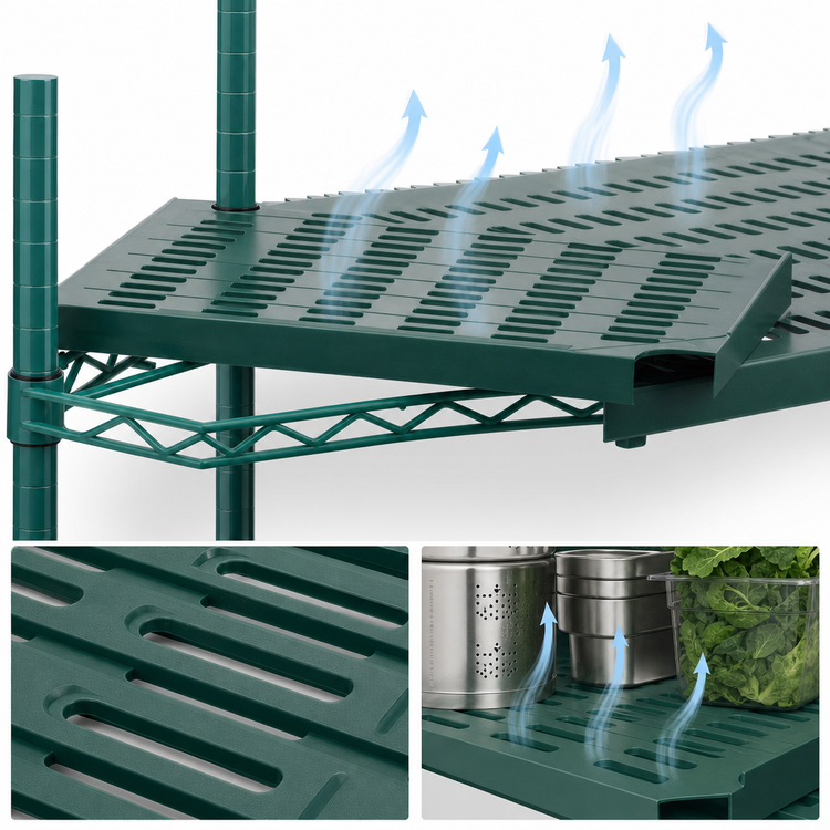 Product image #3 for QuadPlus 60" x 24" Green Louvered Polymer Shelf Mat with Quad-Adjust Wire Frame