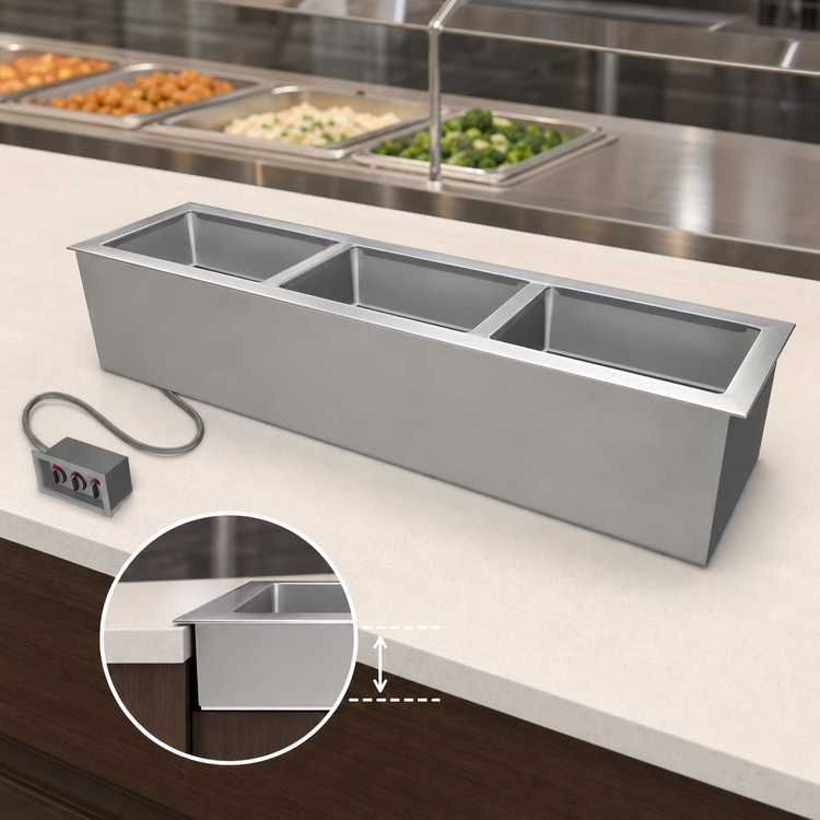 Product image #3 for Duke DI-3ESL-SW Slimline Electric Sealed-Well Drop-In Hot Food Unit, 3 Full-Size Pans