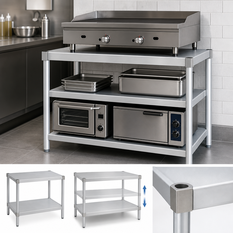 Product image #3 for New Age Modular Aluminum Equipment Stand with 2 Adjustable Solid Shelves, 42"W x 18"D x 30"H
