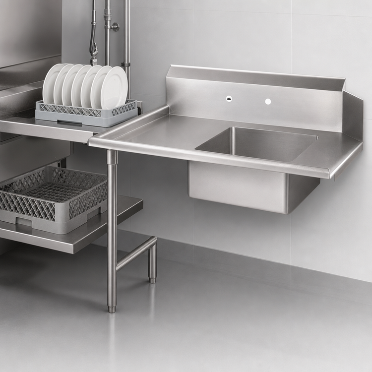 Product image #3 for John Boos Pro-Bowl Straight Soiled Dishtable with Pre-Rinse Sink Bowl, Right-to-Left, 26 x 30 Inches, 16 Gauge 300 Series Stainless Steel