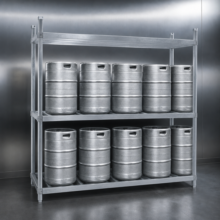Product image #3 for Advance Tabco Special Value Series 3-Shelf Aluminum Keg Rack, 93-Inch Wide, 10-Keg Capacity