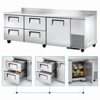 Thumbnail image #3 for True Mfg. - General Foodservice TWT-93D-4-HC Deep Three-Section Worktop Refrigerator with 1 Door, 4 Drawers, Stainless Steel Top