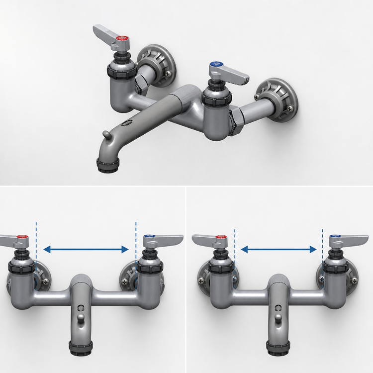 Product image #3 for T&S Brass Service Sink Faucet, Adjustable 8-Inch Centers, Wall-Mounted, Rigid Spout, Vacuum Breaker Hook, Rough Chrome-Plated Finish