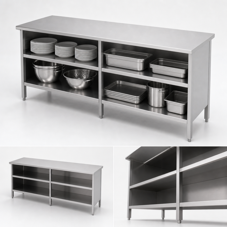 Product image #3 for John Boos 84-Inch x 24-Inch 16-Gauge Stainless Steel Open-Front Enclosed Base Work Table