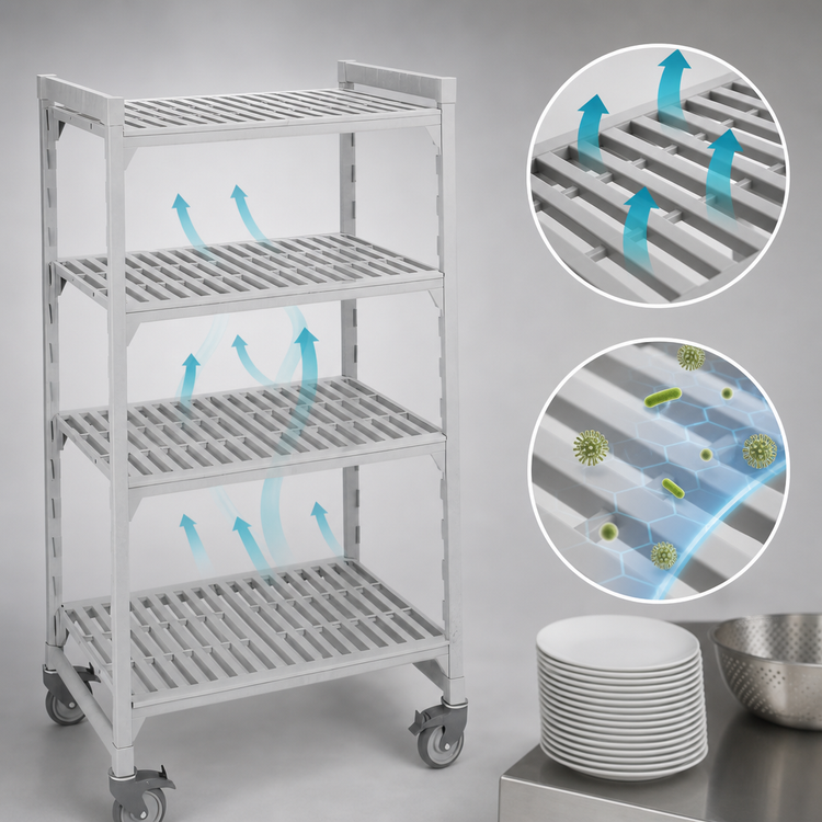 Product image #4 for Cambro Camshelving Premium 24" x 36" 4-Shelf Vented Mobile Starter Polymer Shelving Unit
