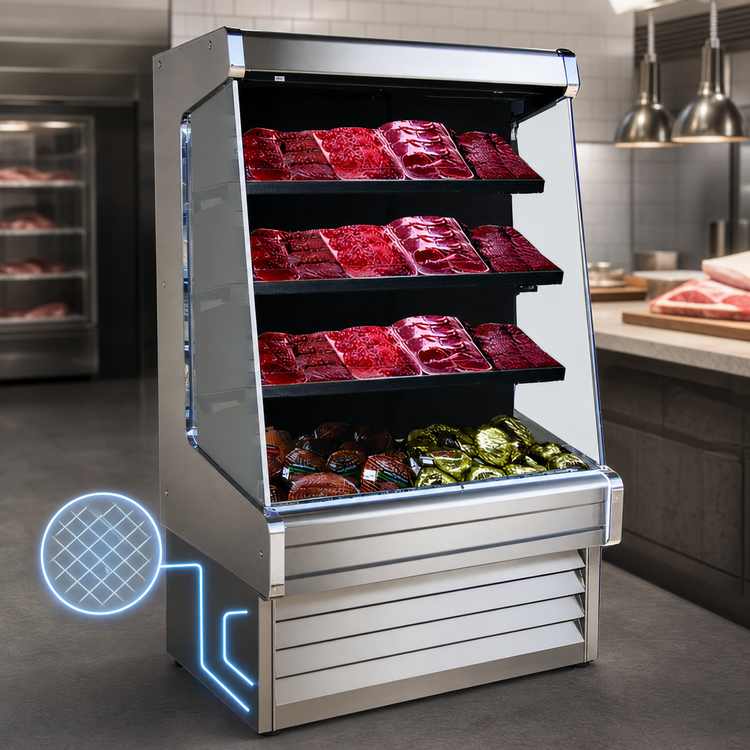 Product image #3 for Howard-McCray Ovation Series 39-Inch Stainless Steel Self-Contained Meat Open Merchandiser, 72-Inch High, 3 Lighted Shelves