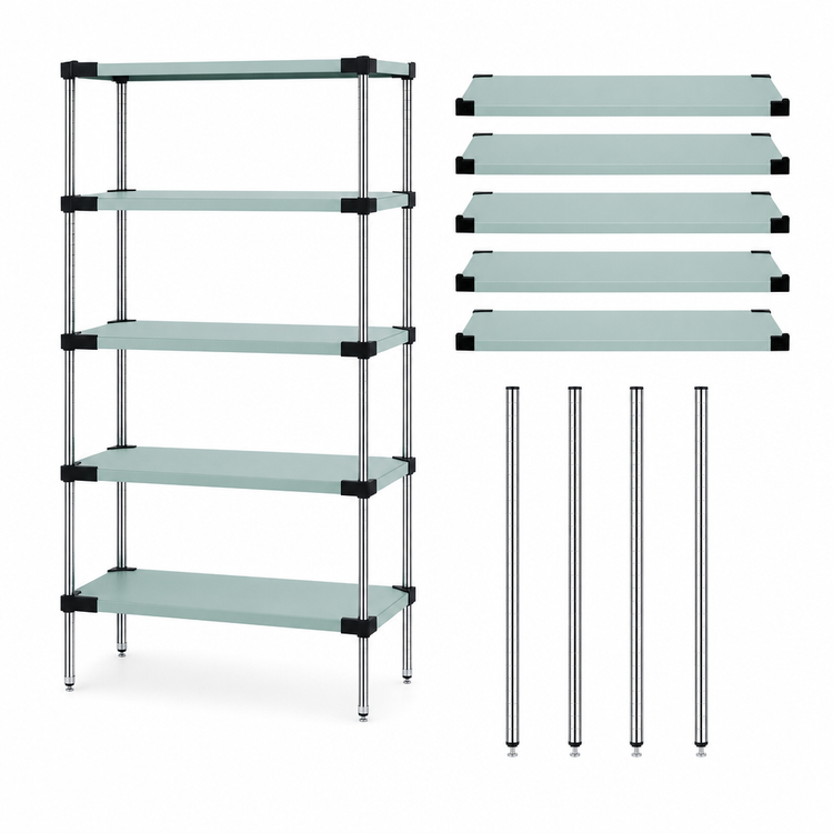 Product image #3 for Quantum 72"W x 24"D x 86"H 5-Shelf Solid Shelving Starter Kit, 304 Stainless Steel
