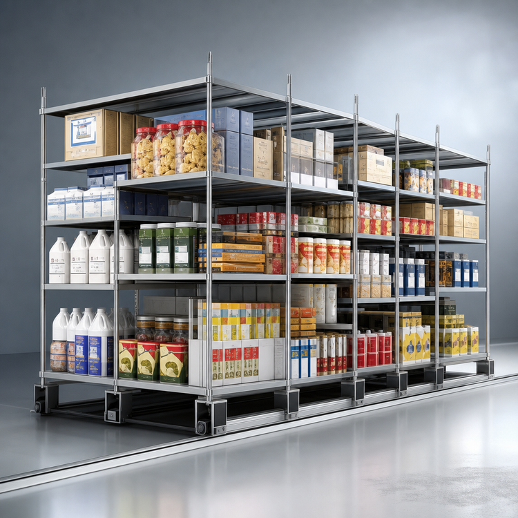 Product image #3 for Metro qwikTRAK Double-Deep High-Density Floor Track Stainless Steel Mobile Unit Kit, 21-Inch Shelf Width