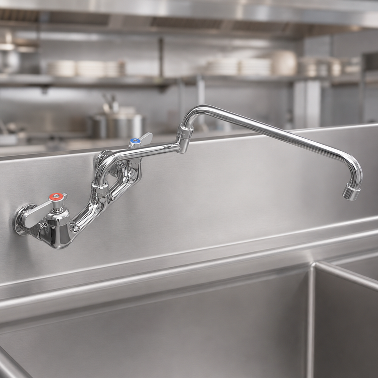 Product image #3 for John Boos Lead Free Heavy Duty Pre-Rinse Faucet with 18-Inch Double Jointed Swing Spout, 8-Inch Centers
