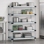 Thumbnail image #3 for Quantum WR63-2136SG-5 Stationary Solid Shelving Starter Kit, 5 Shelves, 36"W x 21"D x 63"H, Galvanized Steel with Chrome Posts