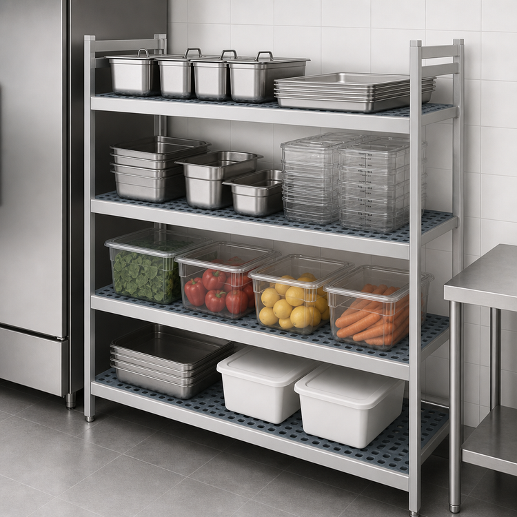 Product image #3 for Fermostock 4-Tier Stationary Starter Polymer Shelving Unit, 52W x 22D x 71H, Anodized Aluminum