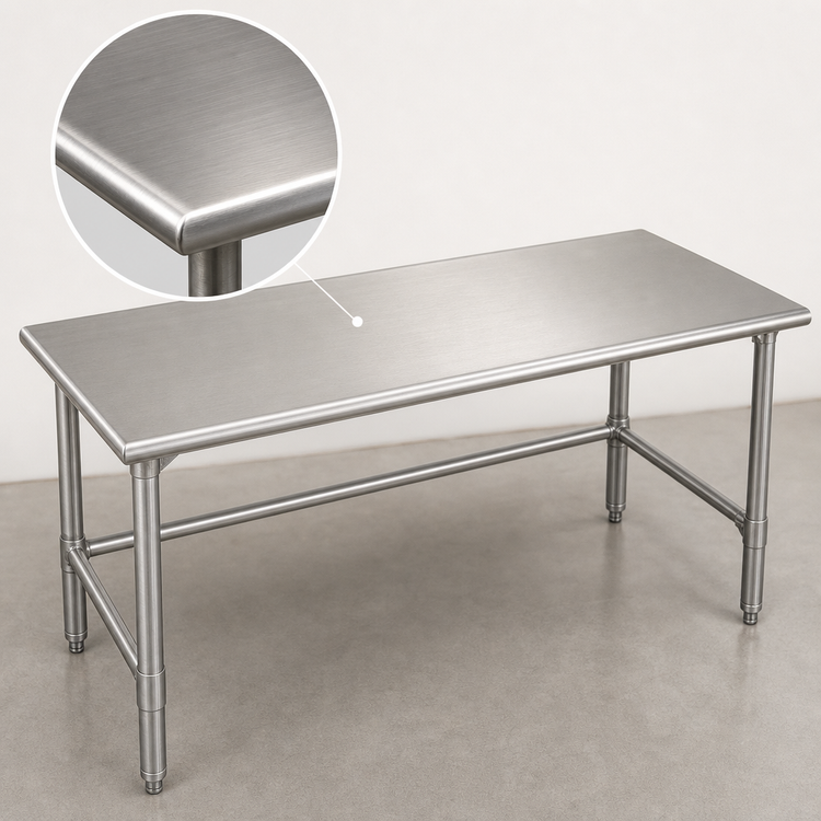 Product image #3 for Spec-Master 30" x 30" 14-Gauge 300 Series Stainless Steel Corner Work Table with Open Base
