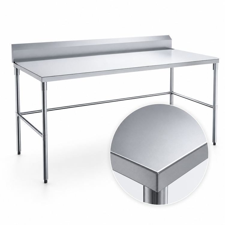 Product image #3 for Sapphire 72-Inch x 30-Inch 18-Gauge 430 Stainless Steel Work Table with 5-Inch Backsplash and Open Galvanized Base
