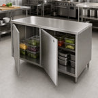 Thumbnail image #3 for BK Resources CST-3048HL2 Dual-Access Stainless Steel Chef Table with Locking Hinged Doors, 48 x 30 x 34-3/4 Inches
