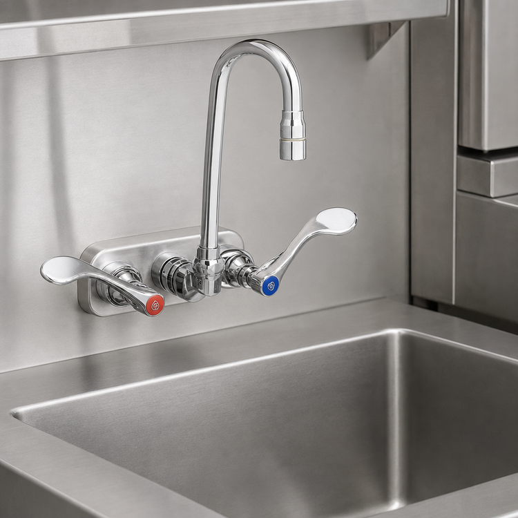 Product image #3 for T&S Brass Wall-Mount Workboard Faucet with 2-11/16-Inch Swivel Gooseneck Spout and 0.5 GPM Spray Device