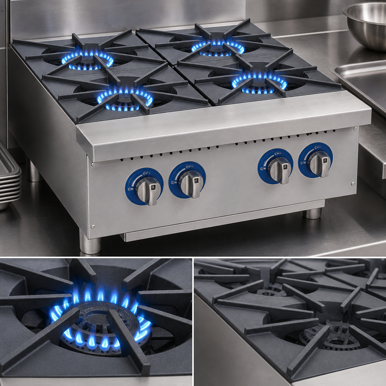 Product image #3 for Globe 24-Inch Commercial Gas Countertop Hot Plate, 4 Burners, Natural Gas/LP Convertible